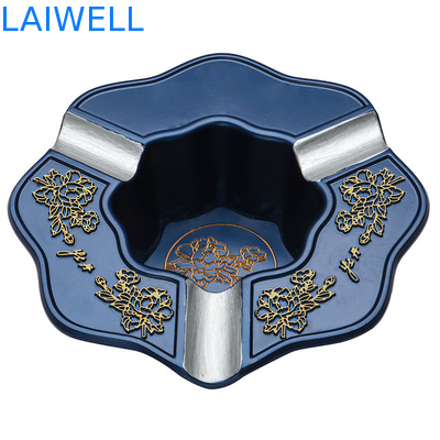 130*130MM Gepolijst Nickel Geplatte En Giet Giet Blauwe Kleur Draagbare Asbak Op Aanpassing Met Fluwelen Onderkant