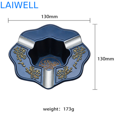 130*130MM Gepolijst Nickel Geplatte En Giet Giet Blauwe Kleur Draagbare Asbak Op Aanpassing Met Fluwelen Onderkant