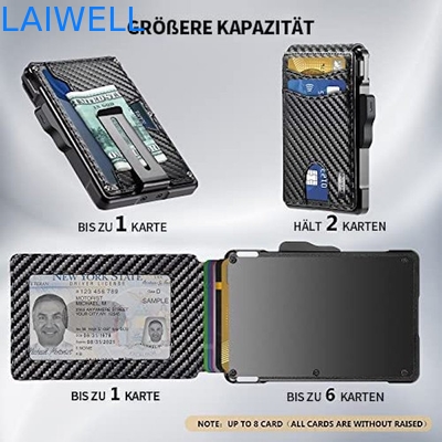 Zwarte koolstofvezel Echt leer Multifunctionele aluminium kaart portemonnee terug met stalen geldclip