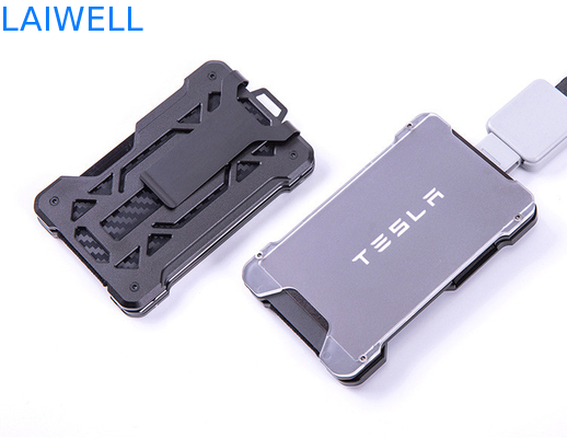 60*94*10MM Grijze aangepaste RFID-aluminium portemonnees Kaarthouders met AirTag Tracker en Stalen Clip