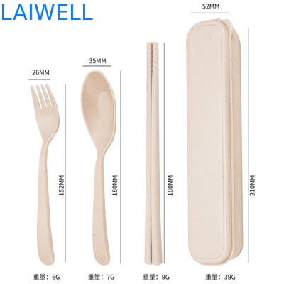 Draagbare beige kleur Duurzame tarwe stro vezels 3-PC Flatware Set herbruikbaar Eco tafelgerei Accessoires kan meerdere malen worden gebruikt Lichtgewicht Niet-toxisch