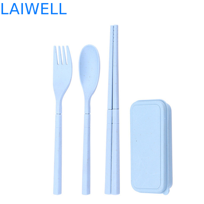 Eco Wheat Straw Fiber Blauw Opvouwbaar 3-PC Flatware Set Duurzaam tafelgerei Accenten Aanpasbaar en herbruikbaar voor uw milieuvriendelijke bedrijf