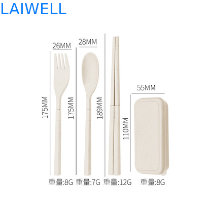 Eco Wheat Straw Fiber Blauw Opvouwbaar 3-PC Flatware Set Duurzaam tafelgerei Accenten Aanpasbaar en herbruikbaar voor uw milieuvriendelijke bedrijf