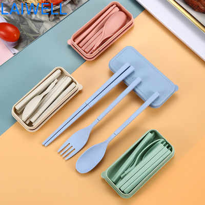 Eco Wheat Straw Fiber Blauw Opvouwbaar 3-PC Flatware Set Duurzaam tafelgerei Accenten Aanpasbaar en herbruikbaar voor uw milieuvriendelijke bedrijf