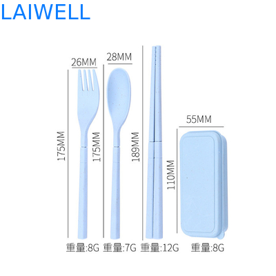 Eco Wheat Straw Fiber Blauw Opvouwbaar 3-PC Flatware Set Duurzaam tafelgerei Accenten Aanpasbaar en herbruikbaar voor uw milieuvriendelijke bedrijf