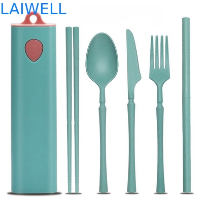 Groene duurzame tarwe stro vezels 5-PC uittrekbaar bestek set herbruikbaar Eco tafelgerei accessoires Elegante ontwerp voor meerdere toepassingen