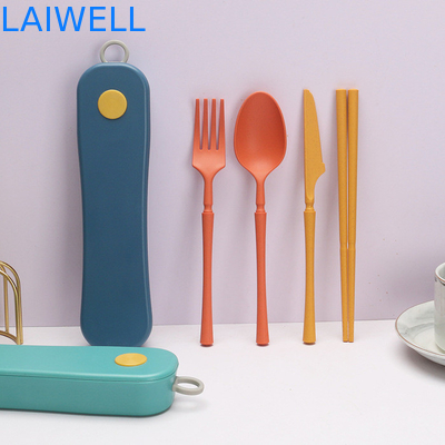 Lichtgewicht Draagbaar Duurzaam Blauw 4-PC Rotary Box Flatware Set Biologisch afbreekbaar en milieuvriendelijk Tafelgerei