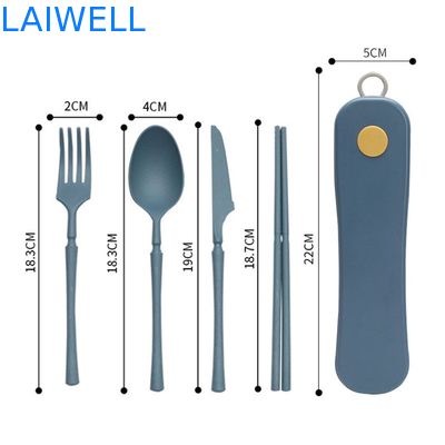 Lichtgewicht Draagbaar Duurzaam Blauw 4-PC Rotary Box Flatware Set Biologisch afbreekbaar en milieuvriendelijk Tafelgerei