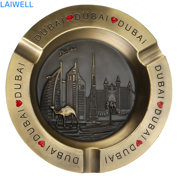 110*110mm Stylish Gold Color Round Shape Die Casting Zink Alloy Metal Pocket Ashtray