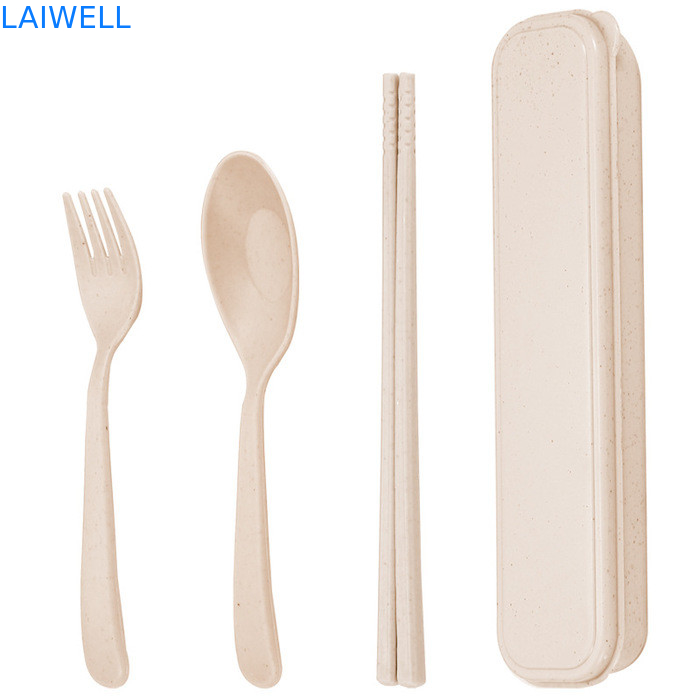 Draagbare beige kleur Duurzame tarwe stro vezels 3-PC Flatware Set herbruikbaar Eco tafelgerei Accessoires kan meerdere malen worden gebruikt Lichtgewicht Niet-toxisch