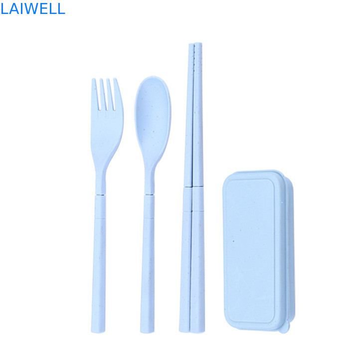 Eco Wheat Straw Fiber Blauw Opvouwbaar 3-PC Flatware Set Duurzaam tafelgerei Accenten Aanpasbaar en herbruikbaar voor uw milieuvriendelijke bedrijf