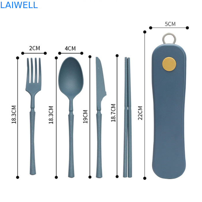 Lichtgewicht Draagbaar Duurzaam Blauw 4-PC Rotary Box Flatware Set Biologisch afbreekbaar en milieuvriendelijk Tafelgerei