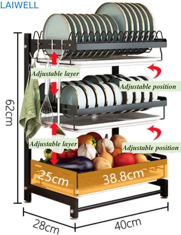 Compacte 400*280*620mm SGS van het Roestvrij staalkeukengerei de Organisator van het 3 Laagdruiprek